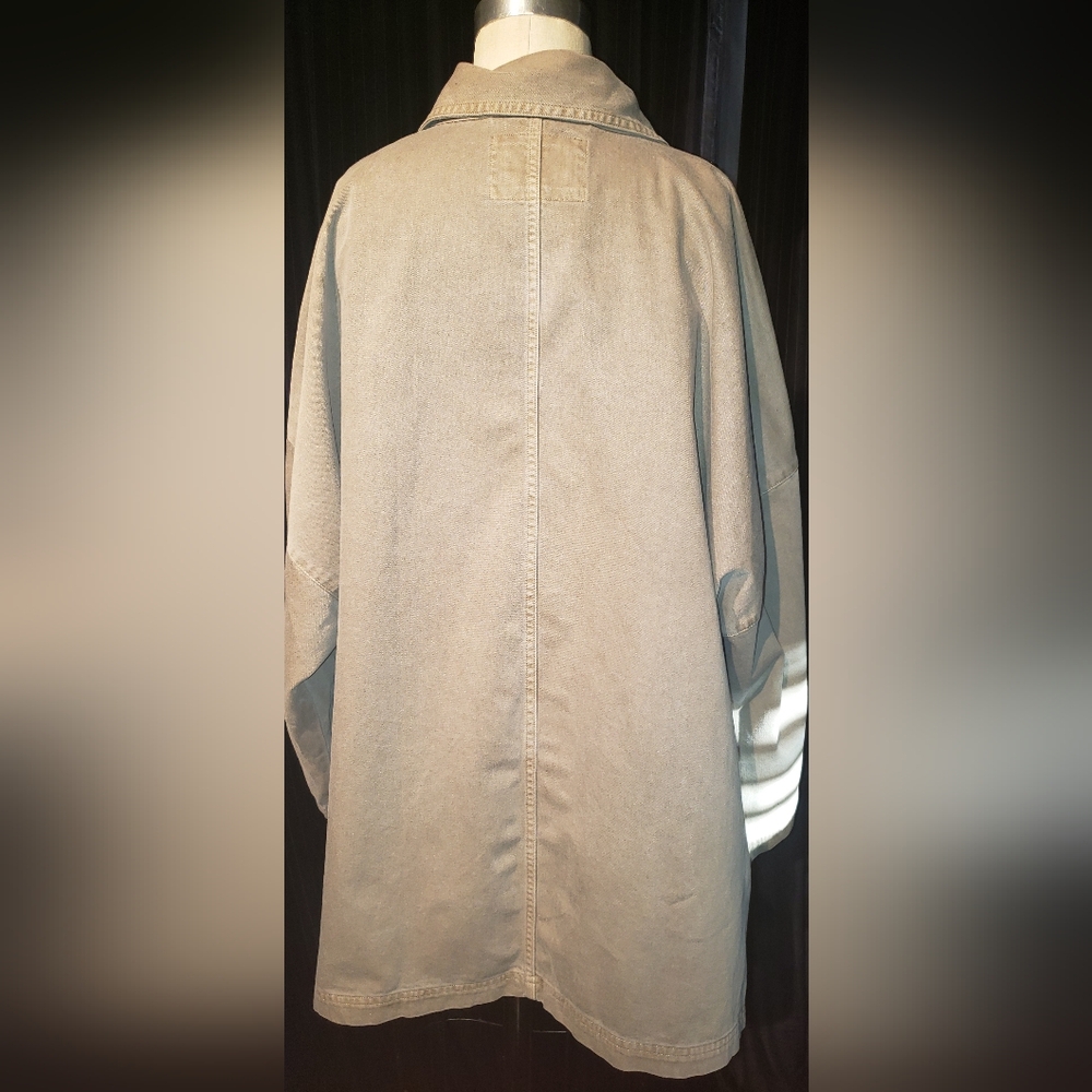 B.R. 100% Cotton olive military green safari oversized denim jacket huge pockets - Picture 8 of 12